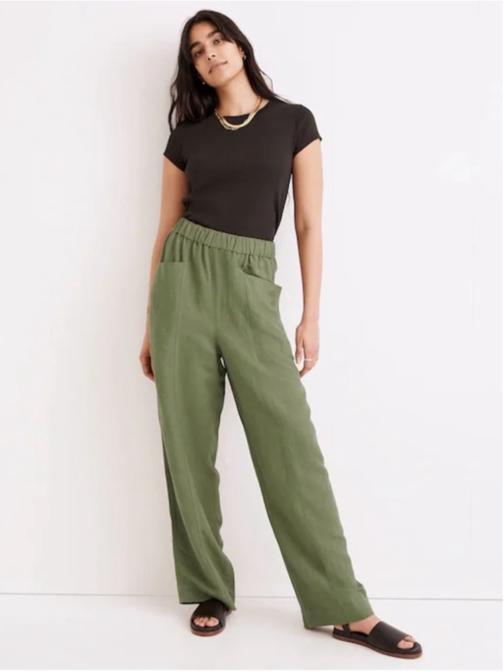 MADEWELL Linen-Blend Pull-On High-Rise Wide-Leg Pants